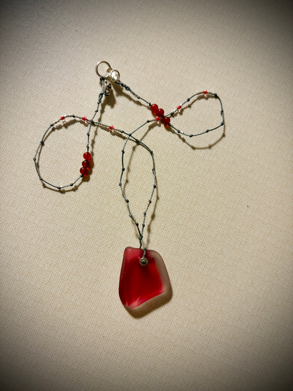 Cranberry glass necklace