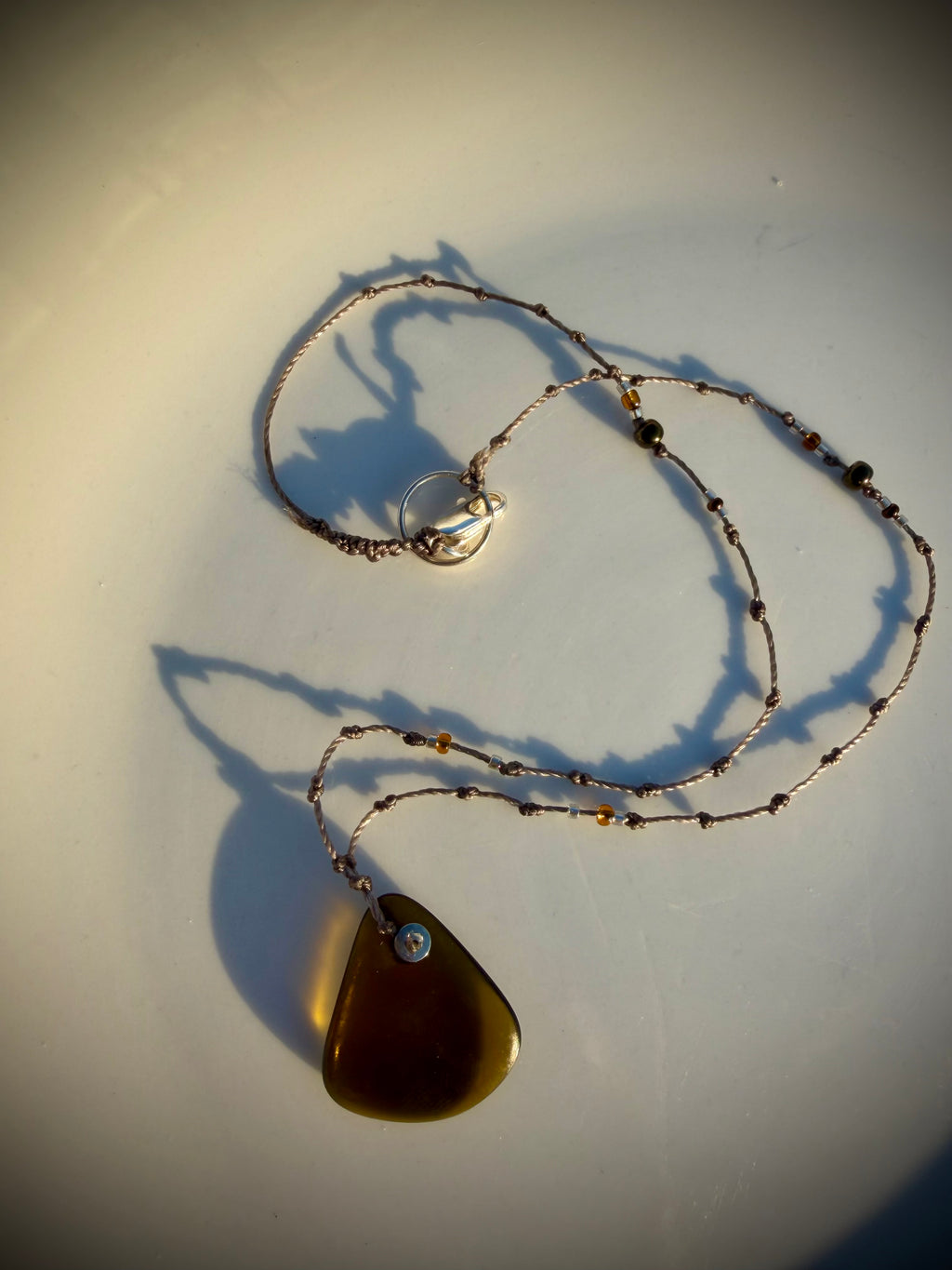 Olive green glass necklace