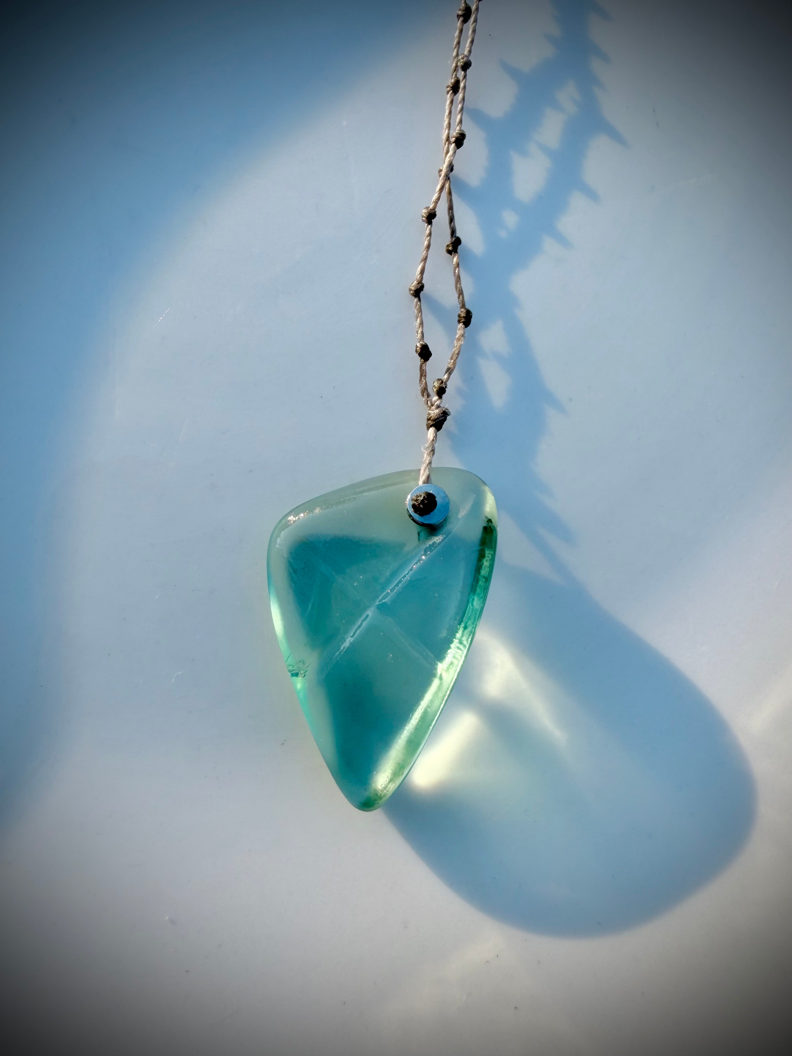 Aqua etched beach glass necklace