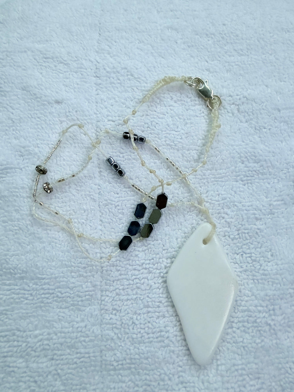 White glass diamond necklace