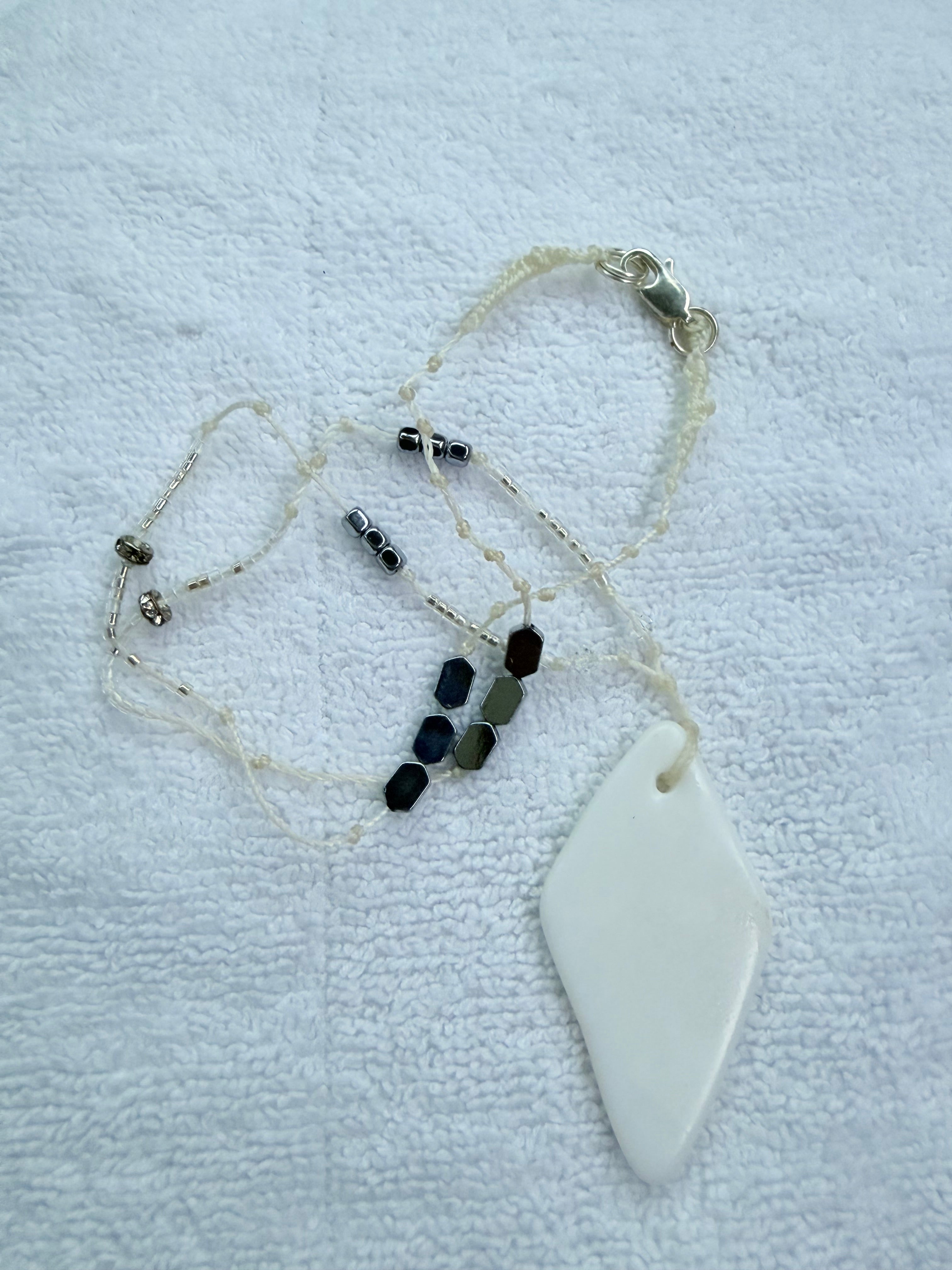 White glass diamond necklace