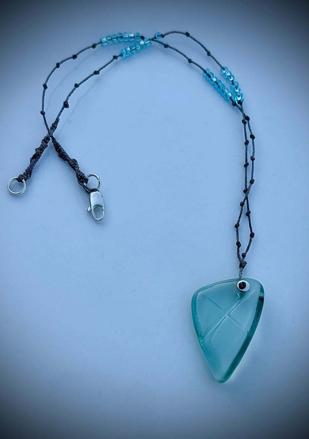 Aqua etched beach glass necklace
