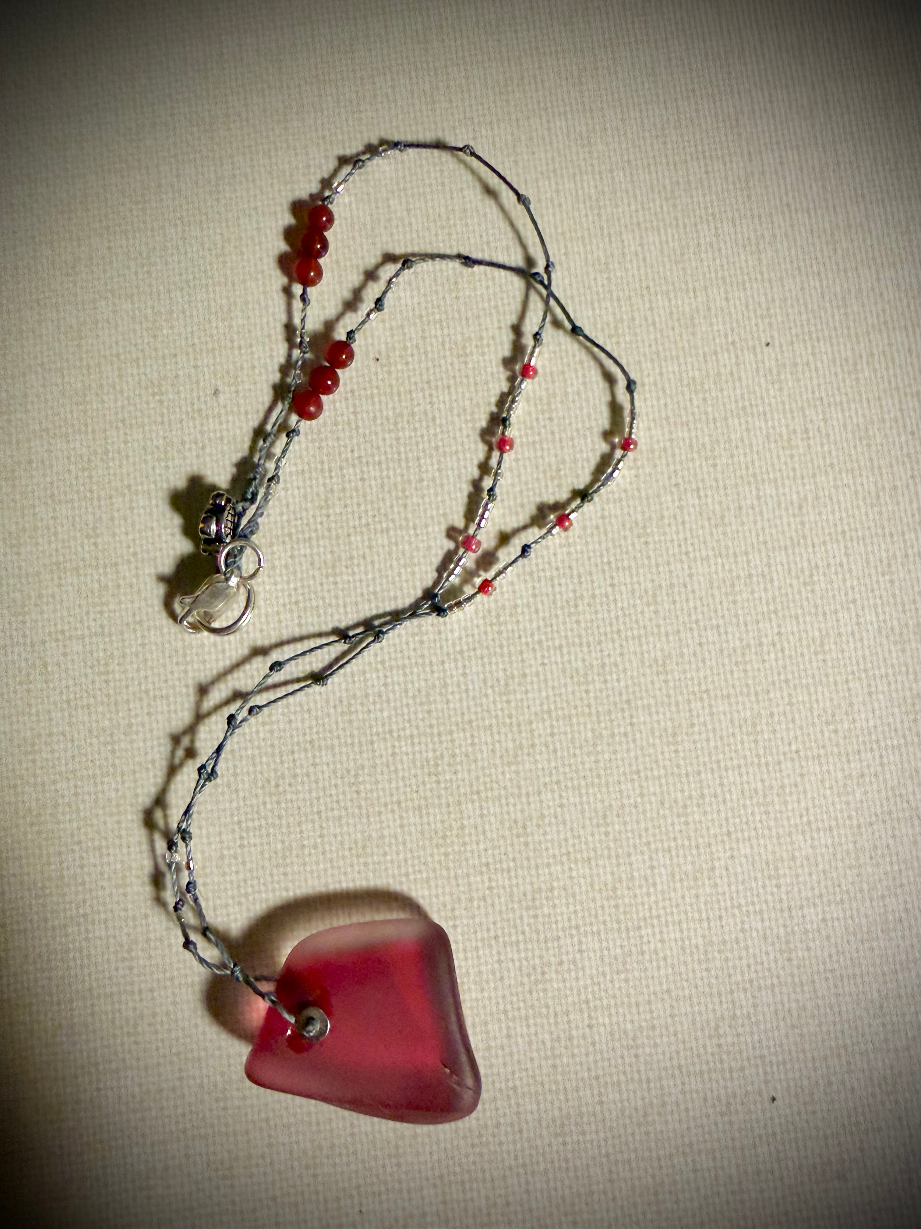 Cranberry glass necklace