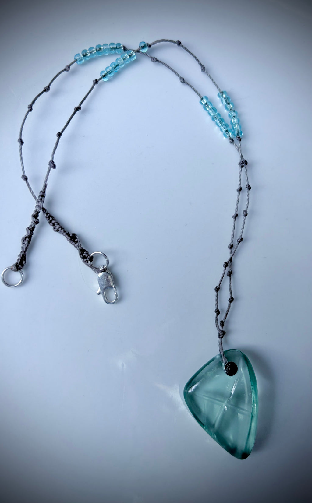 Aqua etched beach glass necklace