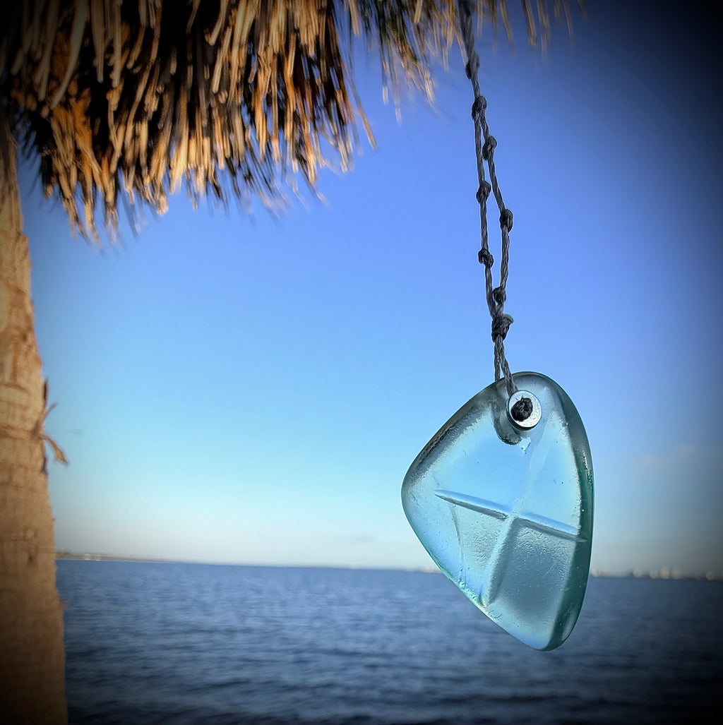 Aqua etched beach glass necklace