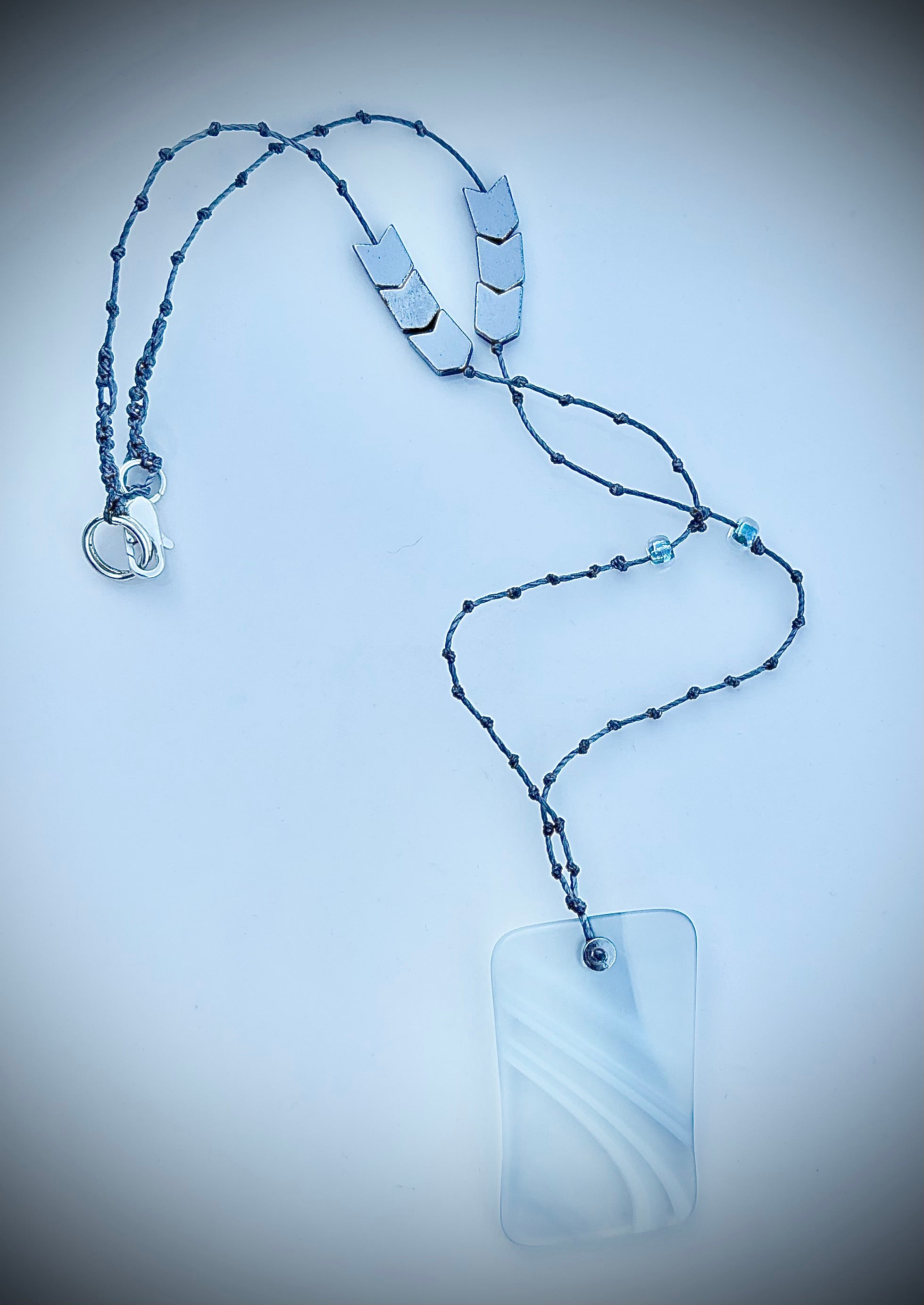 Pale blue glass / hematite necklace