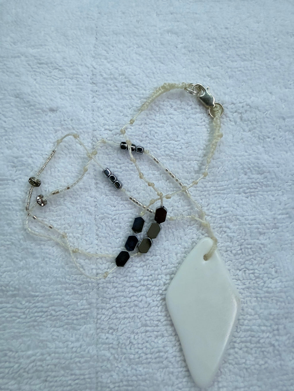 White glass diamond necklace