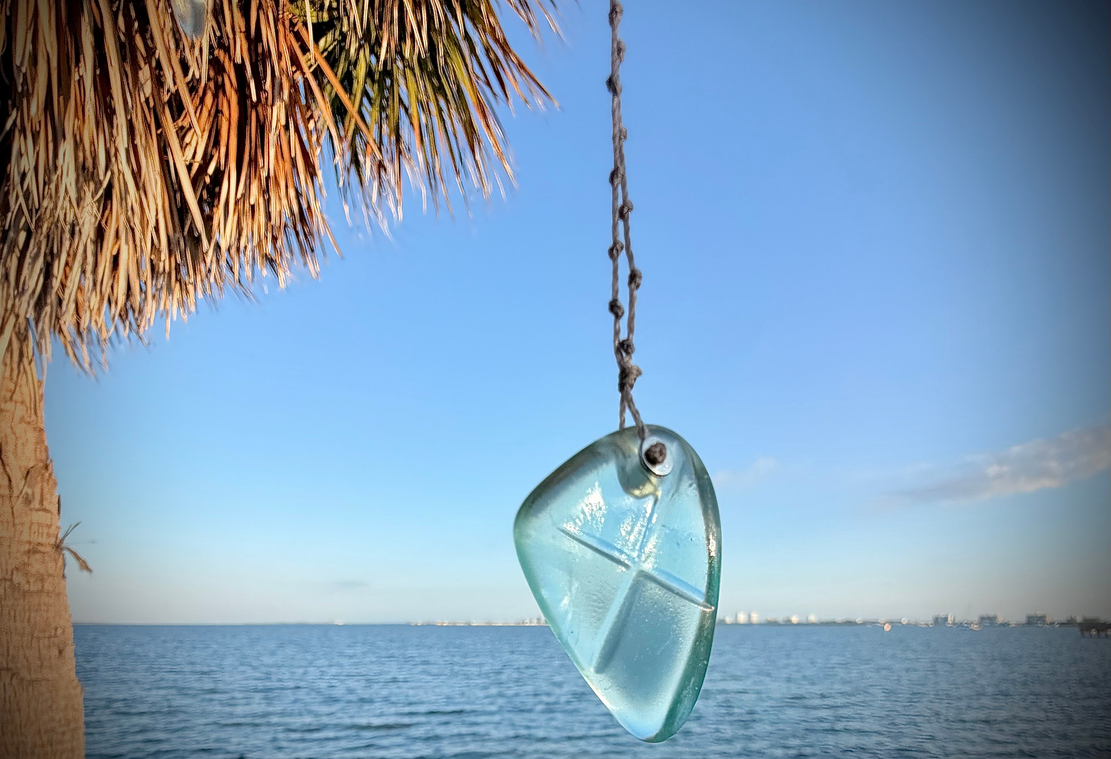 Aqua etched beach glass necklace