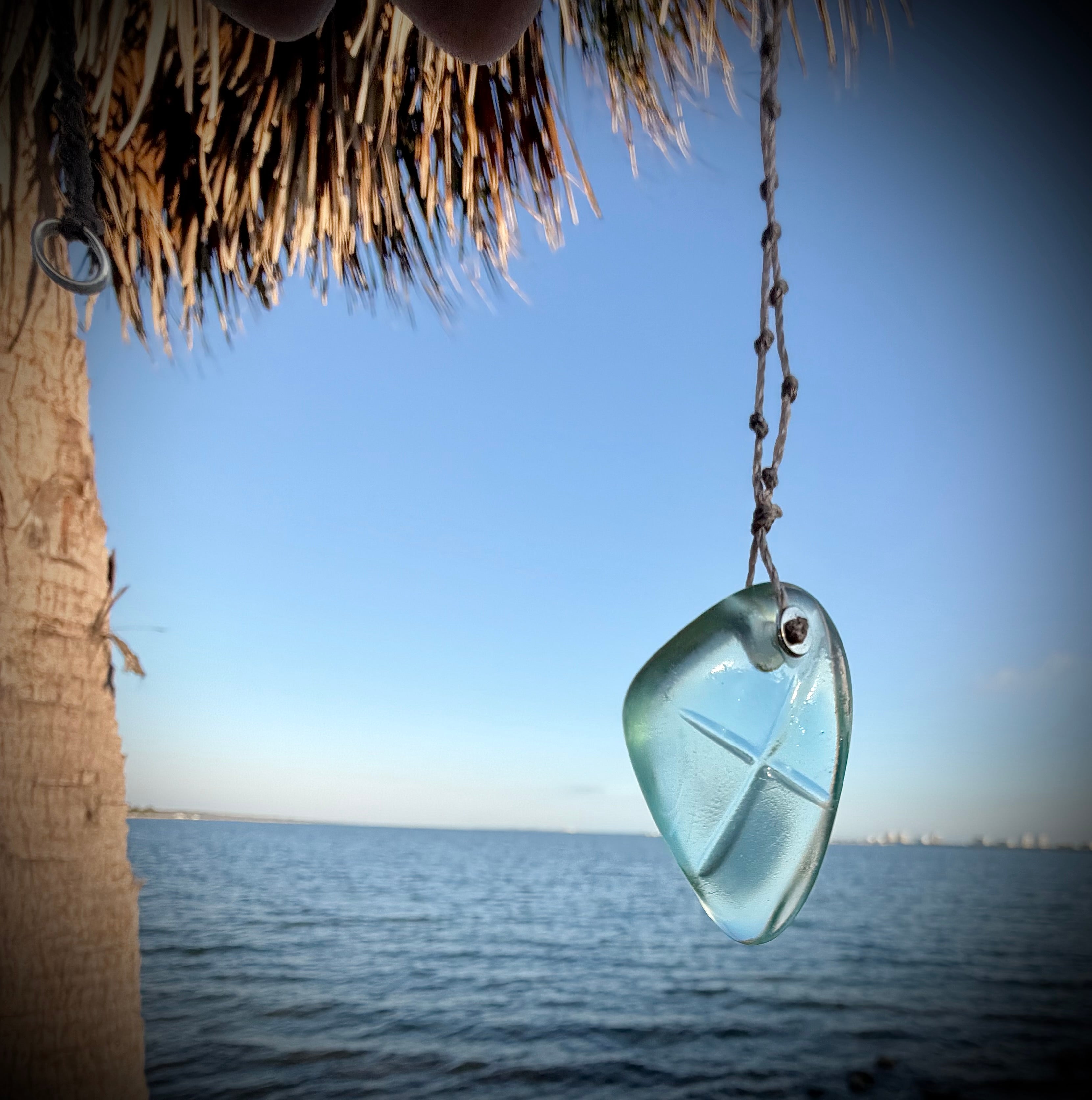 Aqua etched beach glass necklace