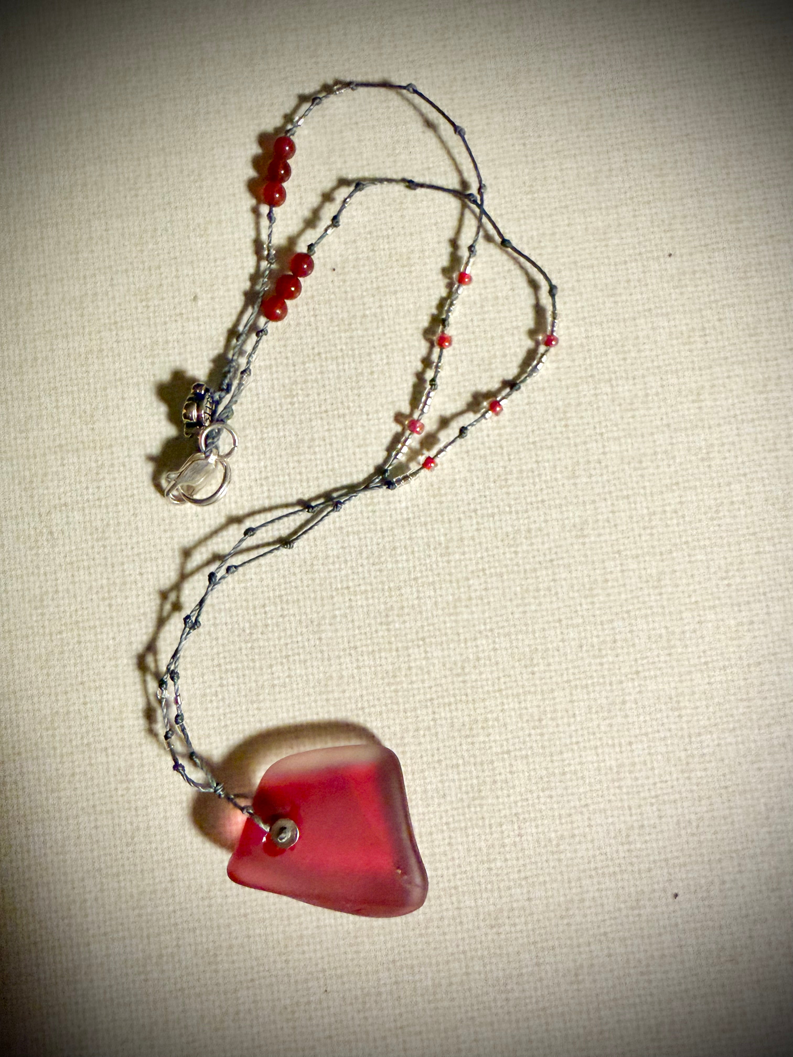 Cranberry glass necklace